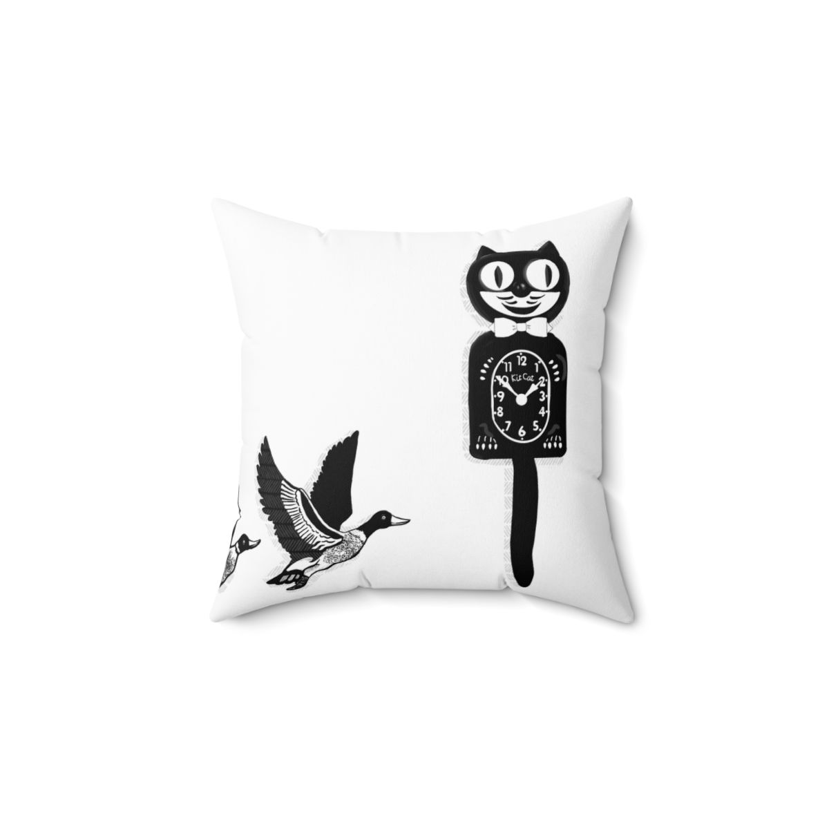 Retro Cat Clock Ducks Wall Polyester Square Pillow Black and White