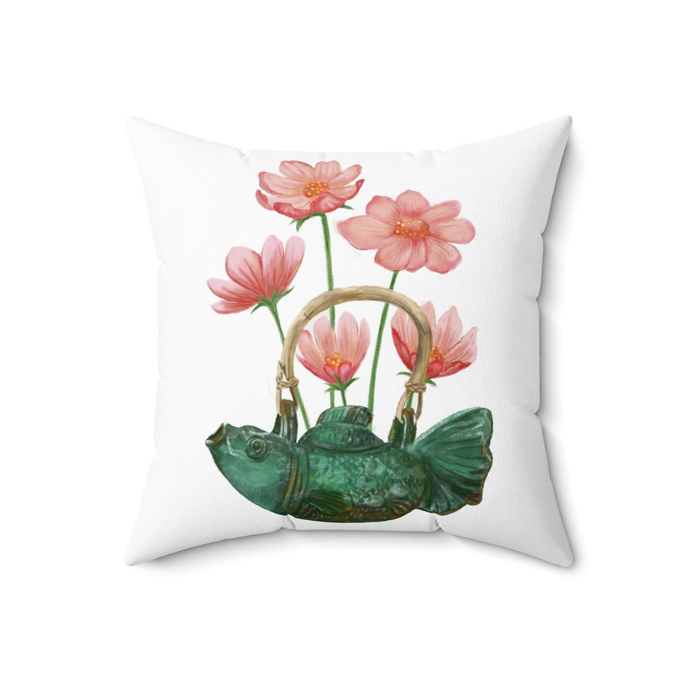 Thumbnail: Vintage Teapot Fish Lotus Asian Cushion Home Decor Square Pillow 
