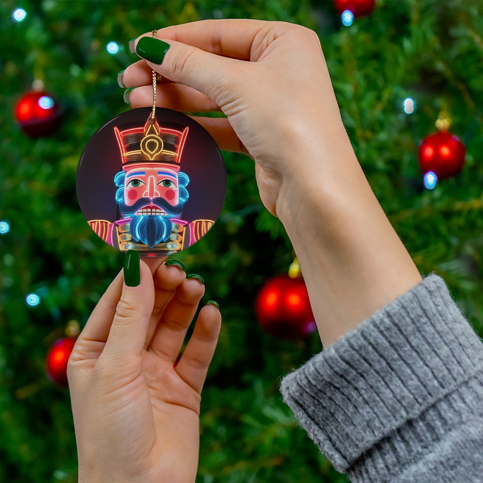 Thumbnail: Neon Christmas Nutcracker Black Ceramic Ornament, 1-Pack