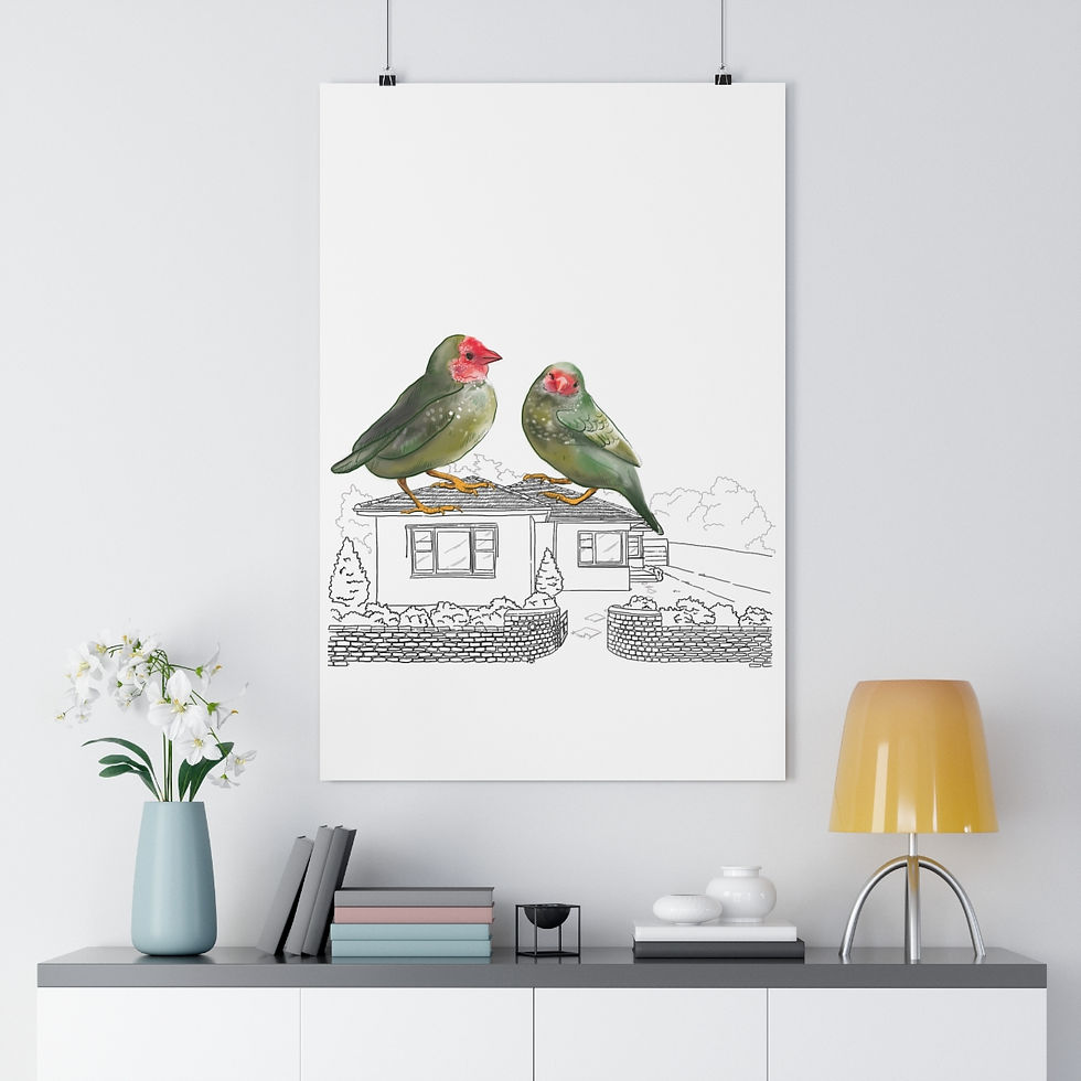 Thumbnail: Finches Bird Australian Suburbia Giclée Art Print green