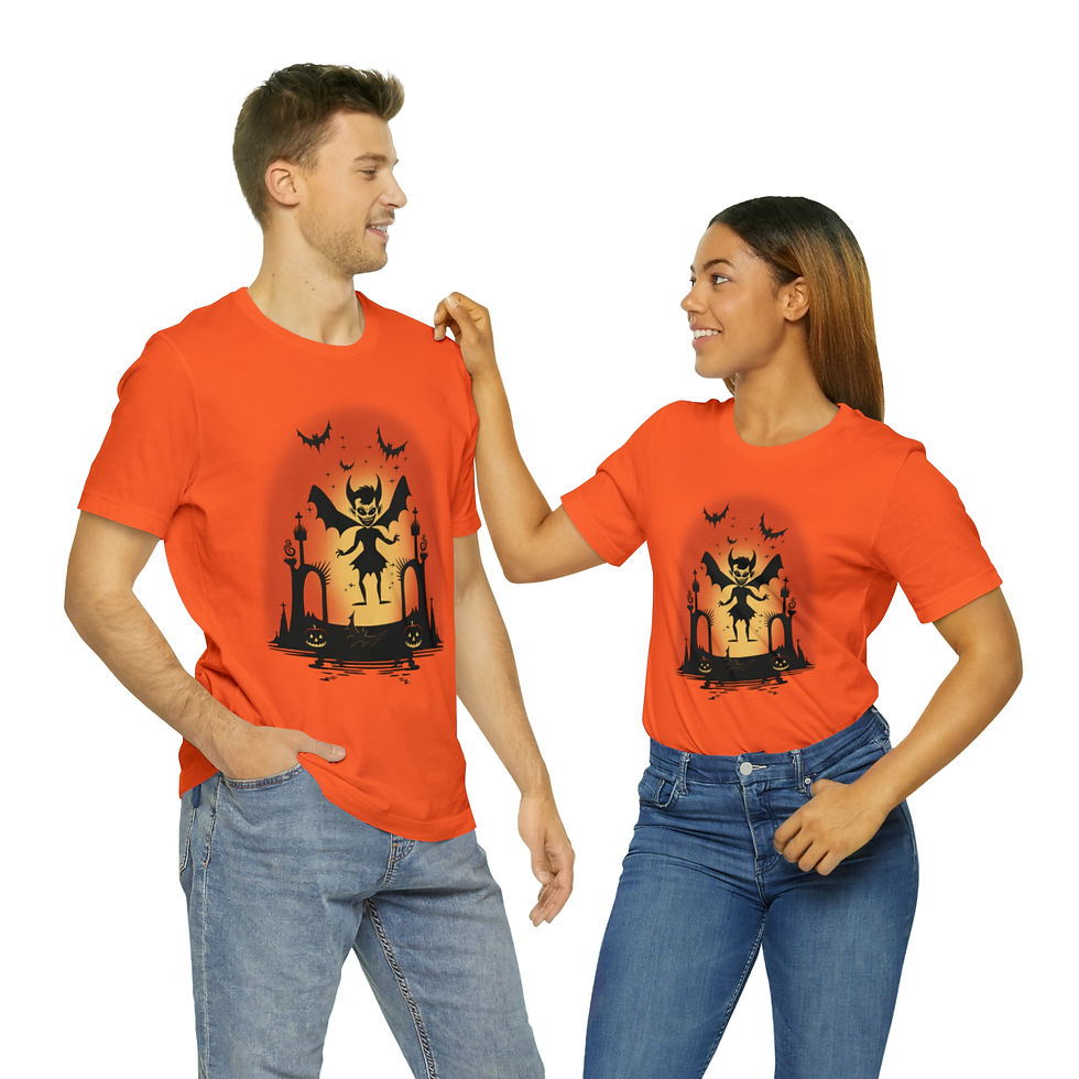 Thumbnail: Little Devil, Halloween, Bats, Goth,  Red Unisex Jersey Short Sleeve Tee