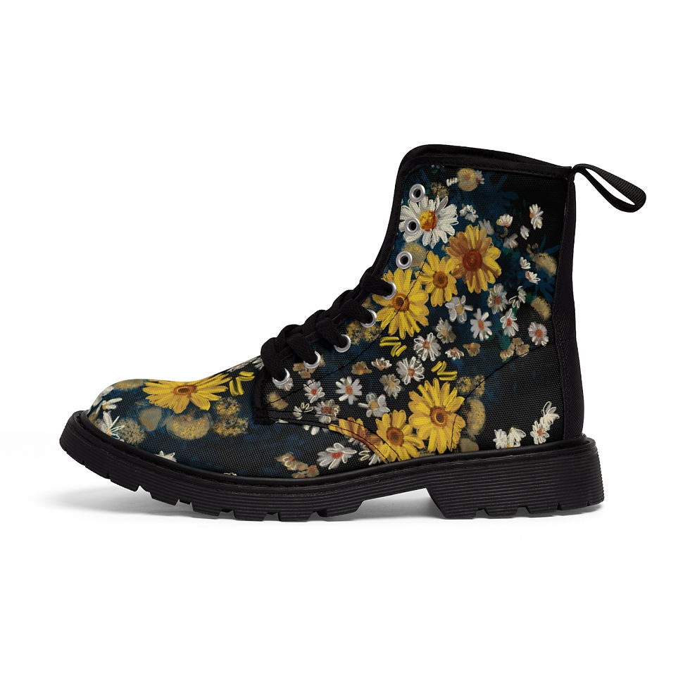 Thumbnail: Women's Dark Floral Daisy Canvas Boots
