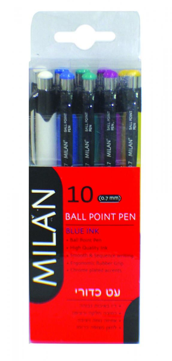 סט 10 עטים כדוריים 0.7 עם לחצן MILAN כחול