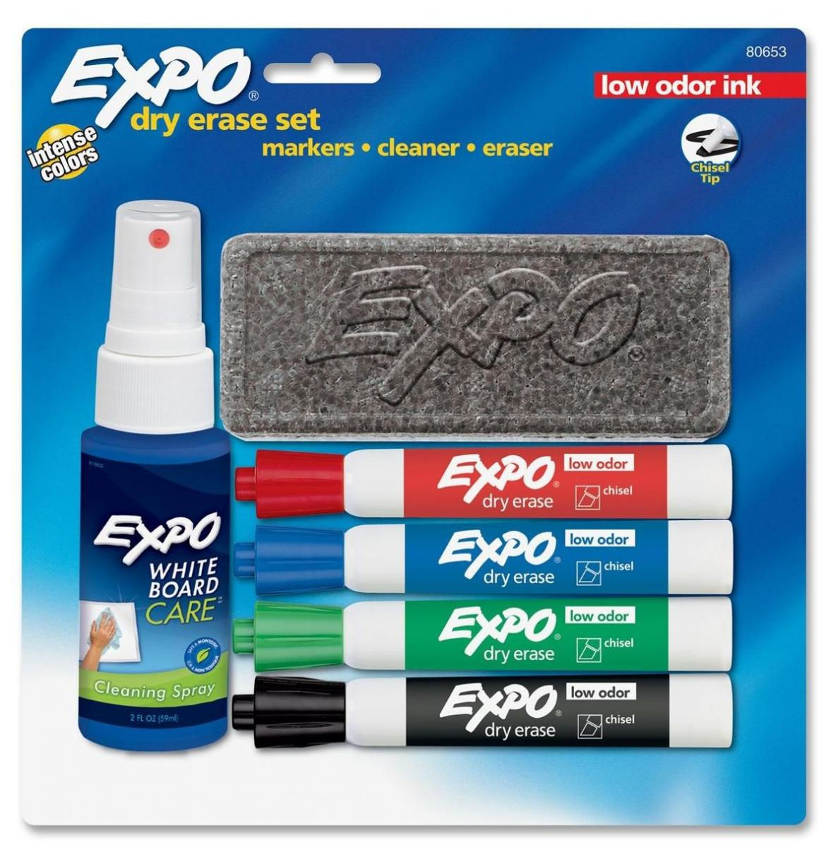 סט טוש ללוח מחיק + ספוג + ספריי ניקויי EXPO