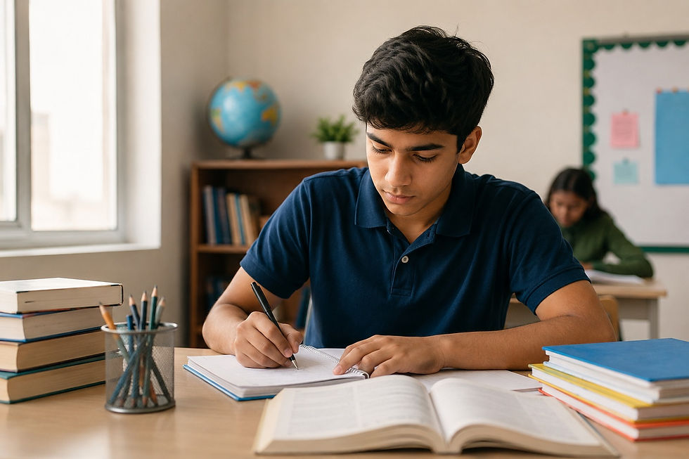 Student preparing for Cambridge Checkpoint exam with Mumbai tutor in a small batch classroom