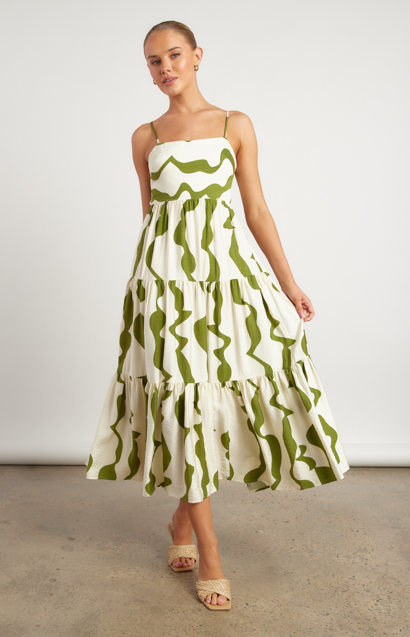 Wave print midi dress front