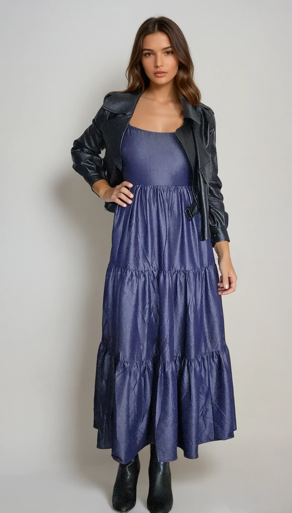 Thumbnail: Western Boho Tie Back Midi Dress in Navy