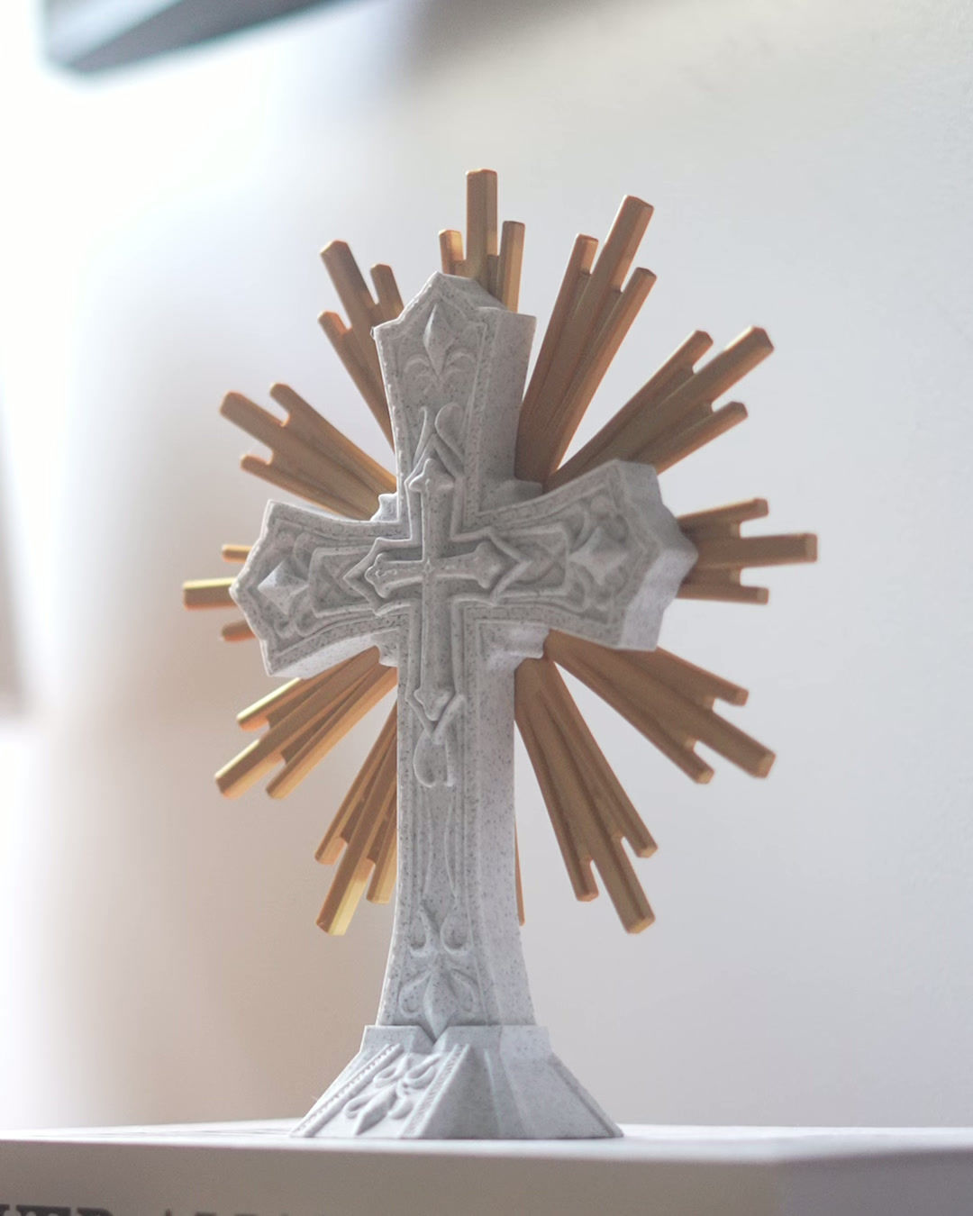 Sacred Cross Wall Art | Modern Christian Decorative Sculpture with Radiant Halo