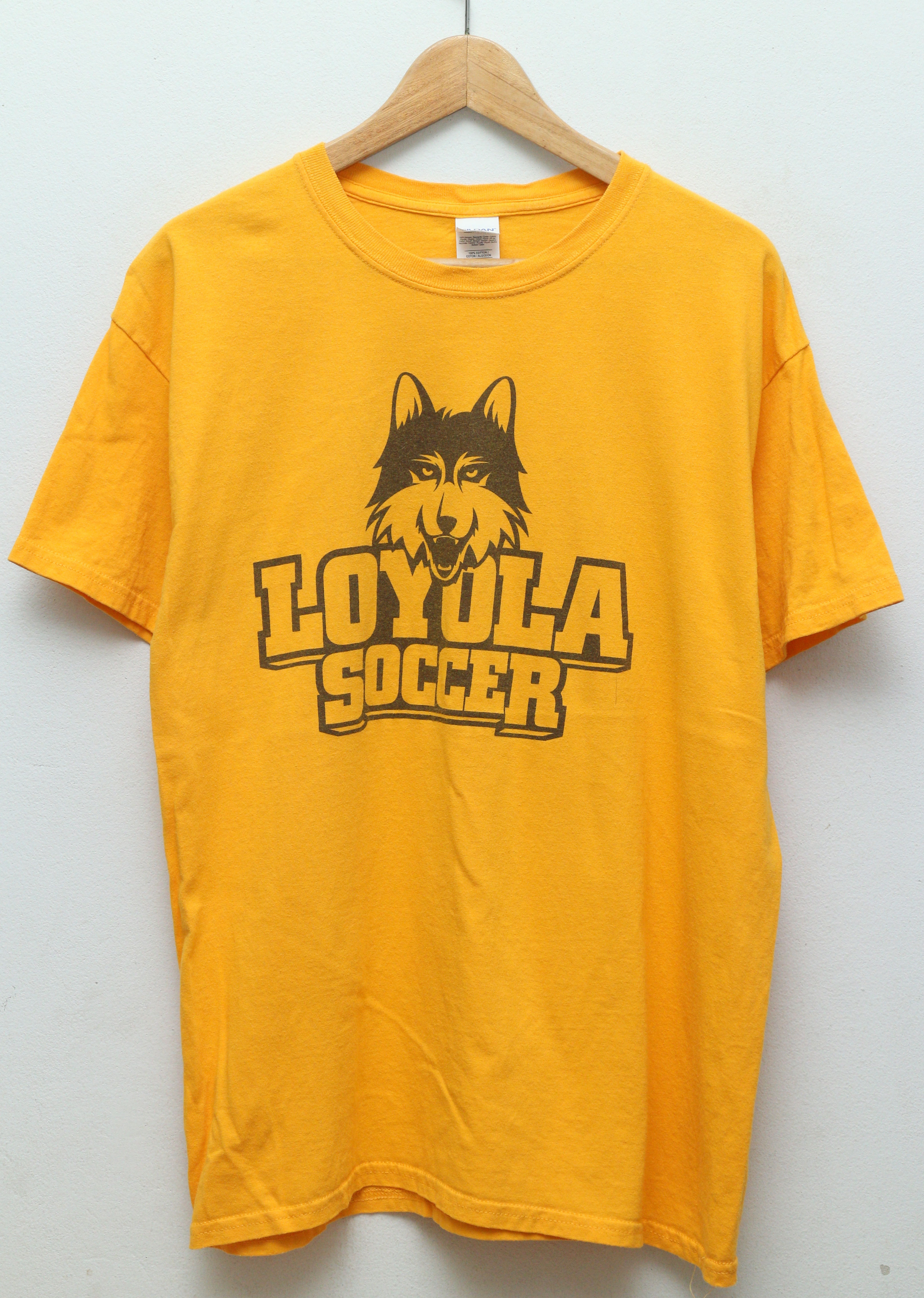 เสื้อยืดมือสอง LOYOLA Soccor สีเหลือง (ไซส์L/อก21"/ยาว29")T380