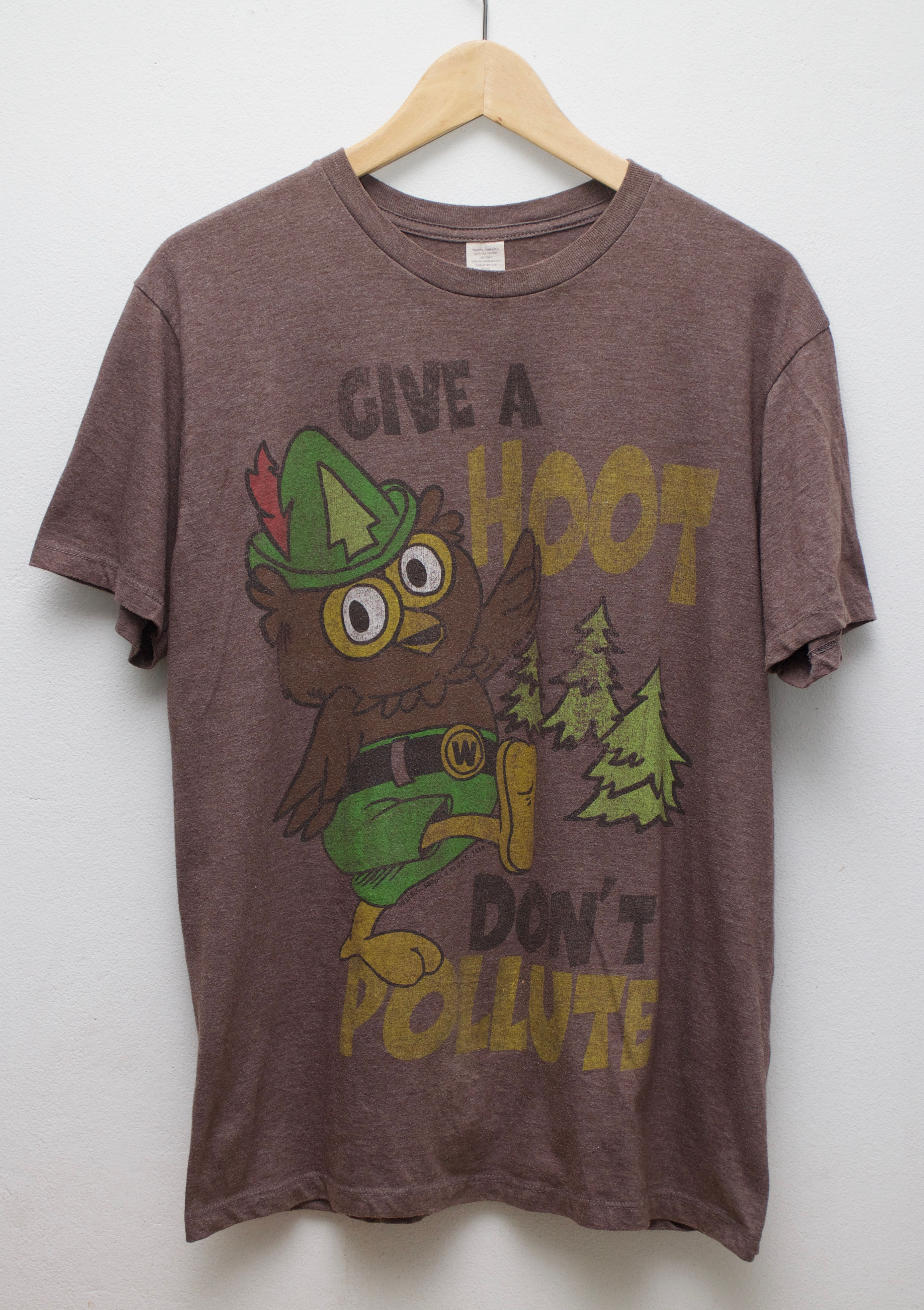 เสื้อยืดมือสอง ลายนกฮูก Give a hoot (M/อก20"/ยาว26")T134