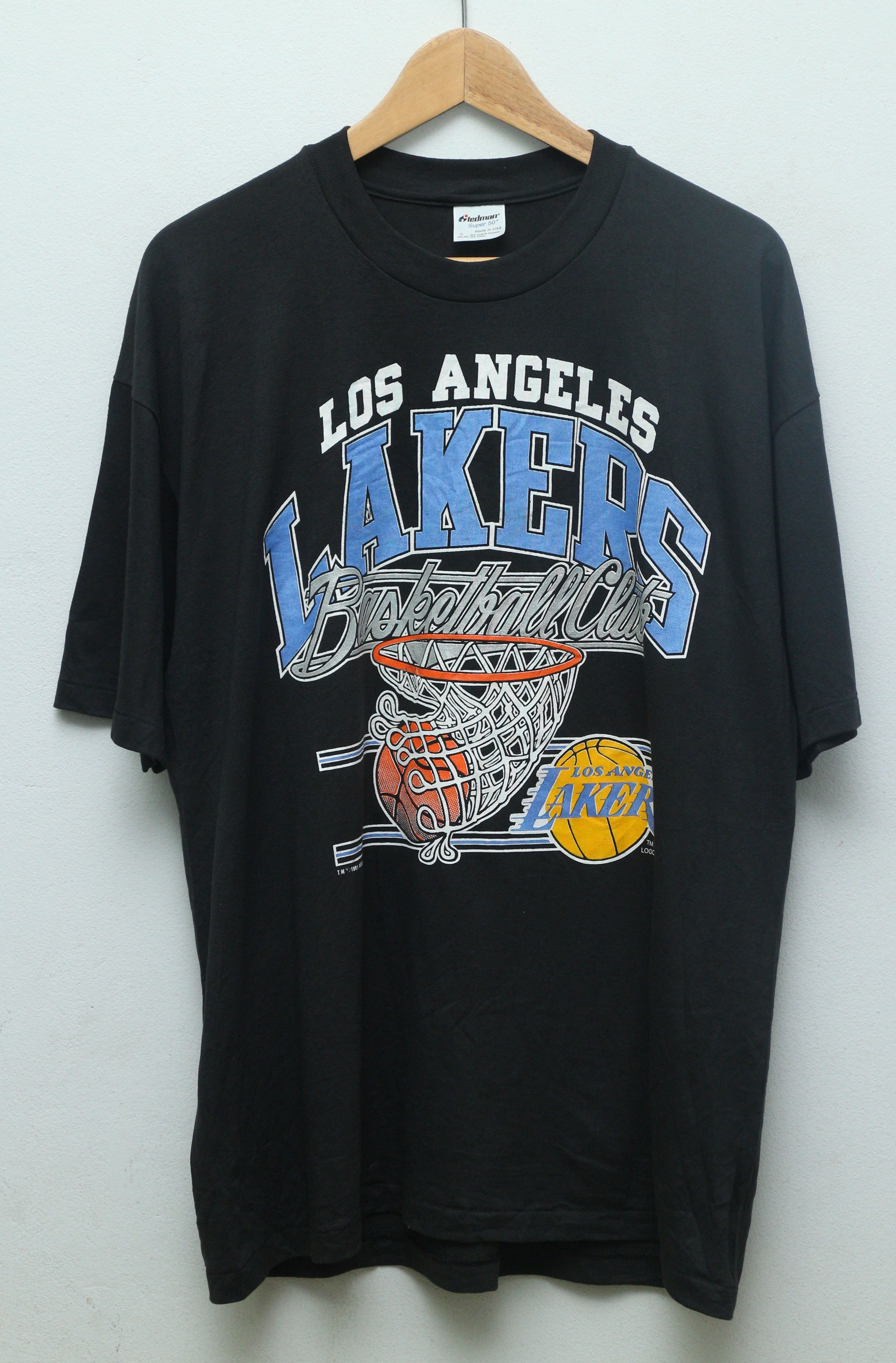 เสื้อยืดวินเทจทีมบาสฯ Los Angeles Lakers ตะเข็บเดี่ยวบนล่าง(XL/อก23"/ยาว30")T182