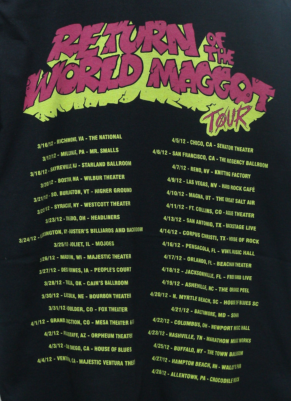 ภาพขนาดย่อ: เสื้อยืดมือสอง วง GWAR ทัวร์ ปี 2012 สภาพดีงาม  (M/อก20.5"/ยาว27")T164