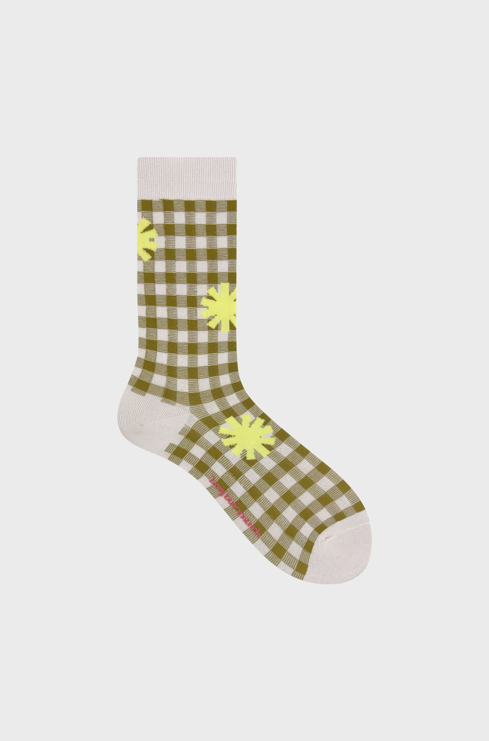 Flower Stamp Pink Crew Socks
