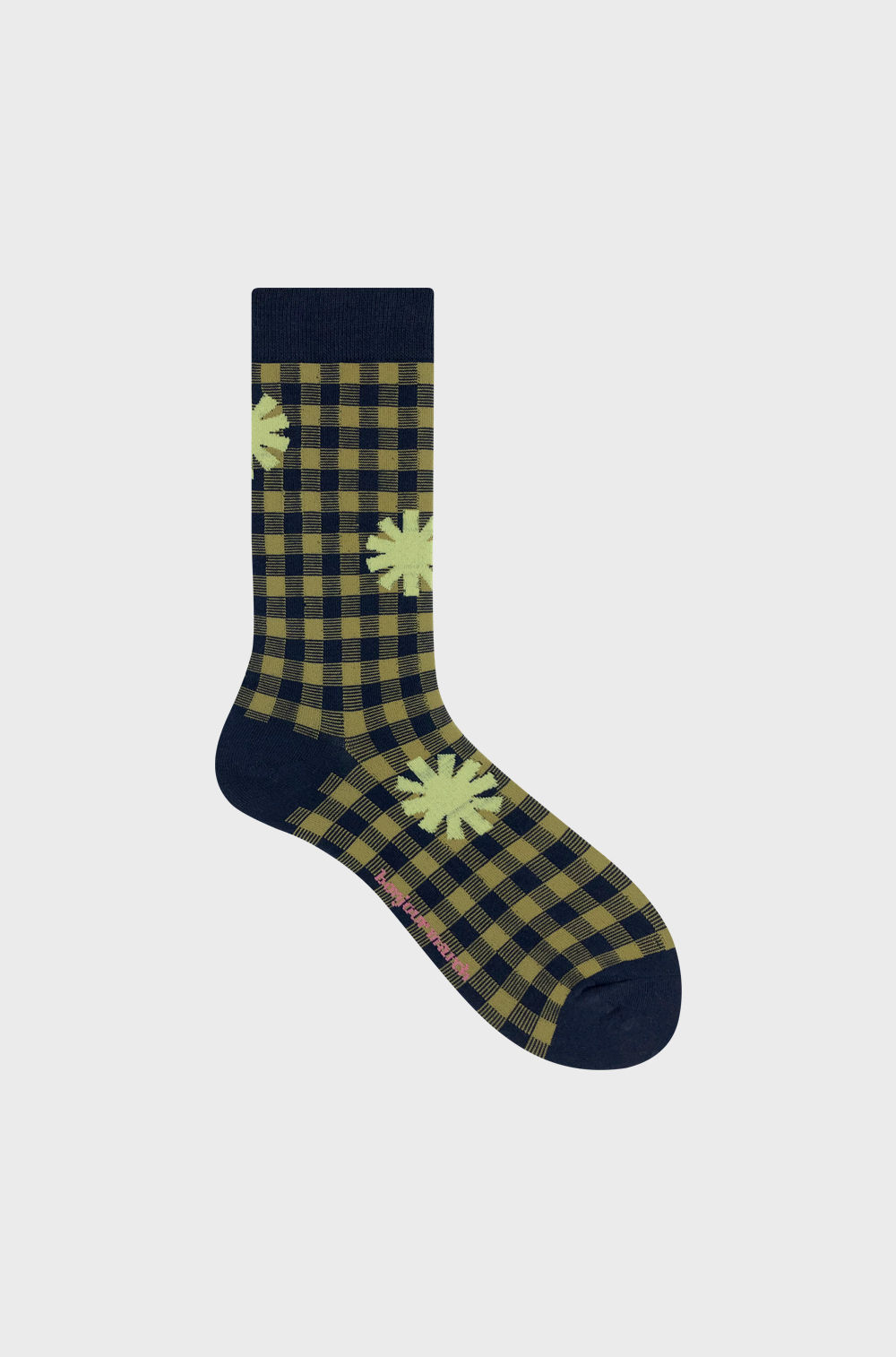 Flower Stamp Navy Crew Socks