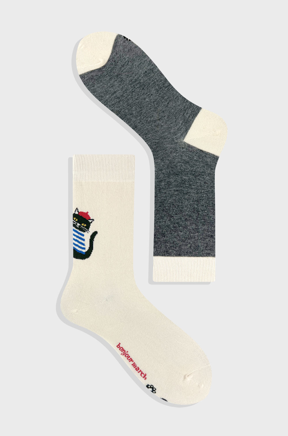Parisian Cat Charcoal Crew Socks