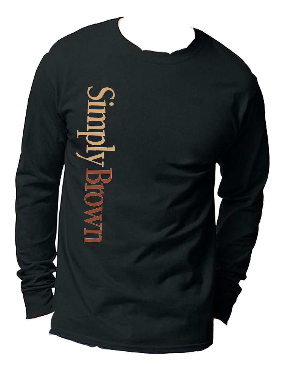unisex black long sleeve T-shirt  -  vertical brand on body.