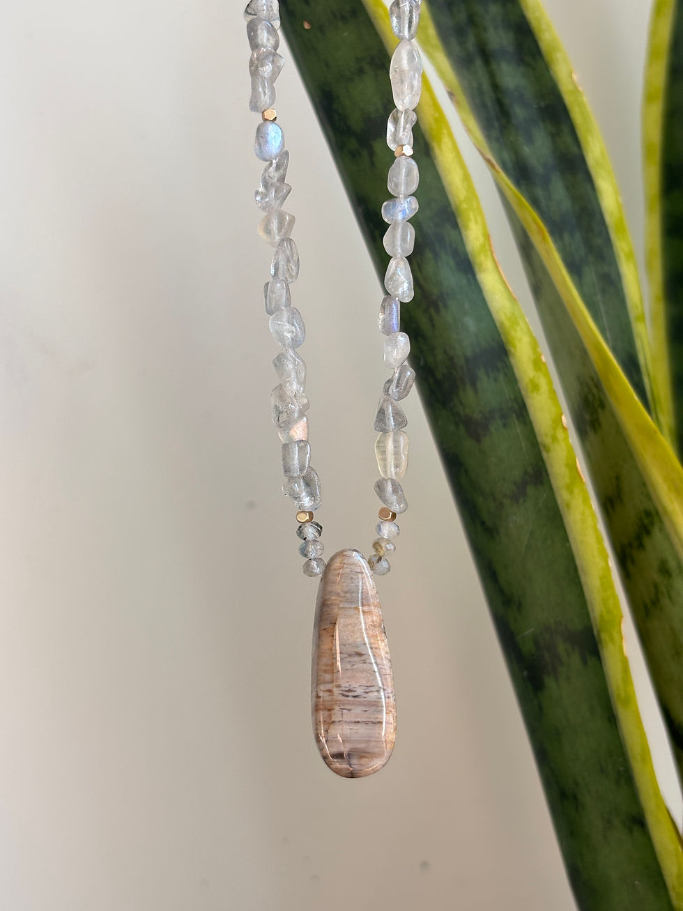 Thumbnail: Labradorite & petrified wood necklace 
