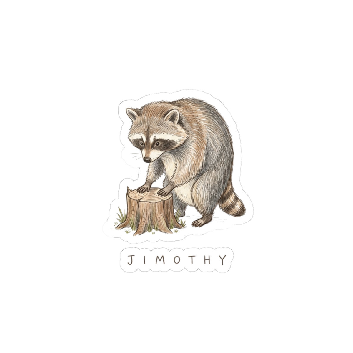 Hunched Raccoon Sticker, Kiss-Cut Vinyl sticker | Scruffy Wildlife Illustration