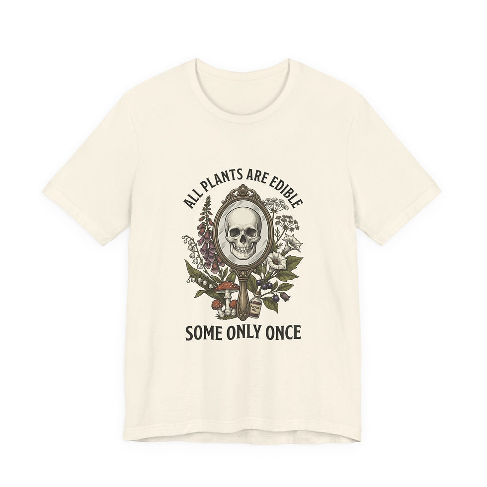 Küçük resim: All Plants Are Edible Tee | Vintage Botanical Skull, Dark Nature Humor