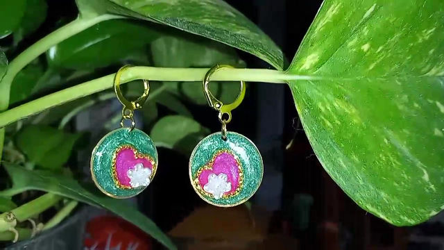 Thumbnail: Lily in a Pond Green Resin Circle Earrings
