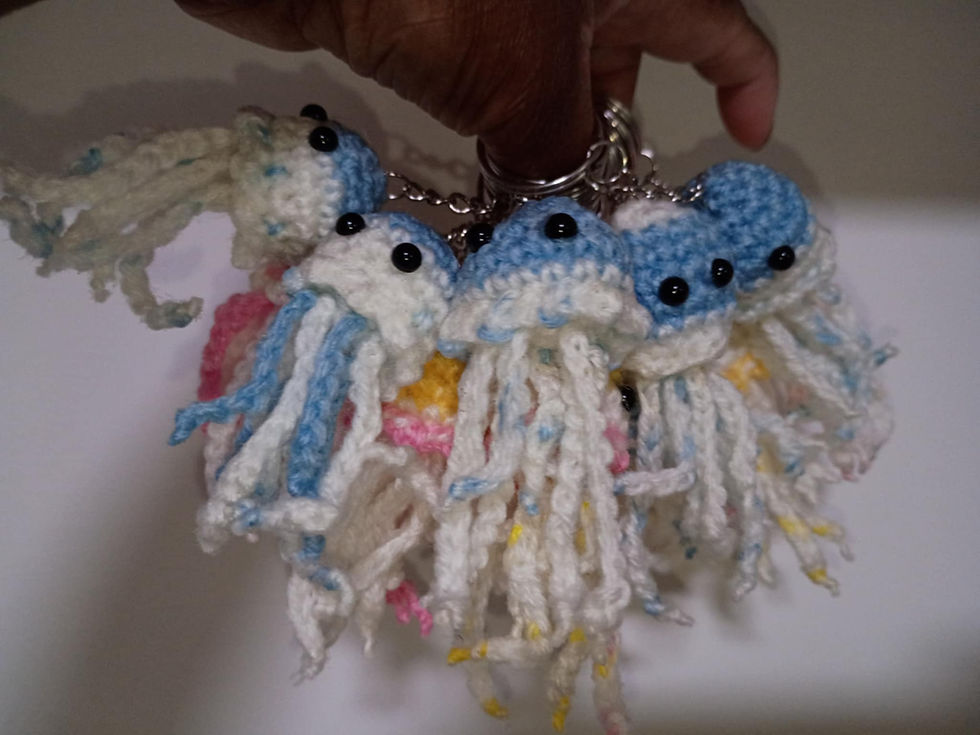 Thumbnail: Mini crocheted jellyfish keychains.( About 3" * 1" size)