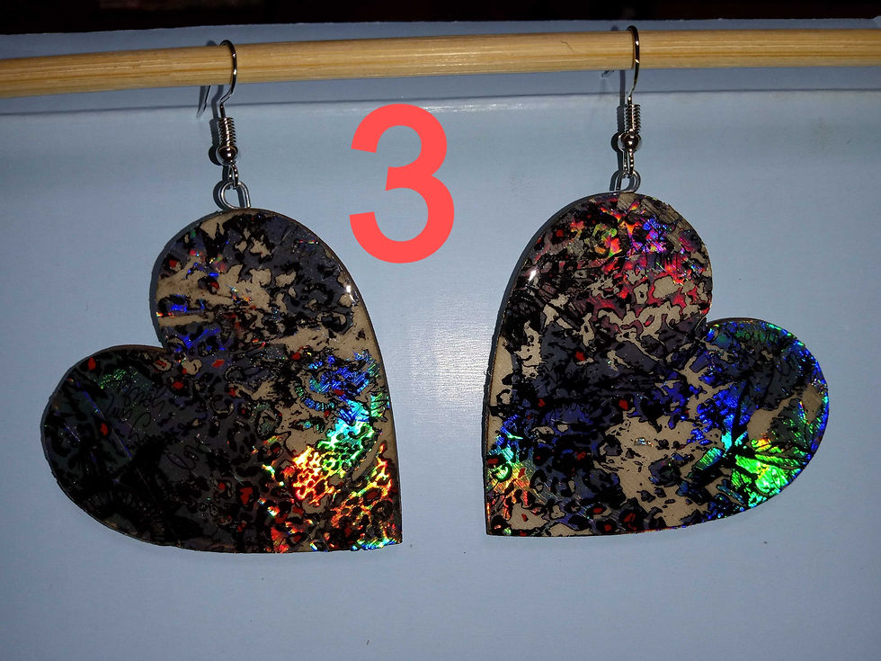 Thumbnail: Holographic Wood and Resin Heart Earrings