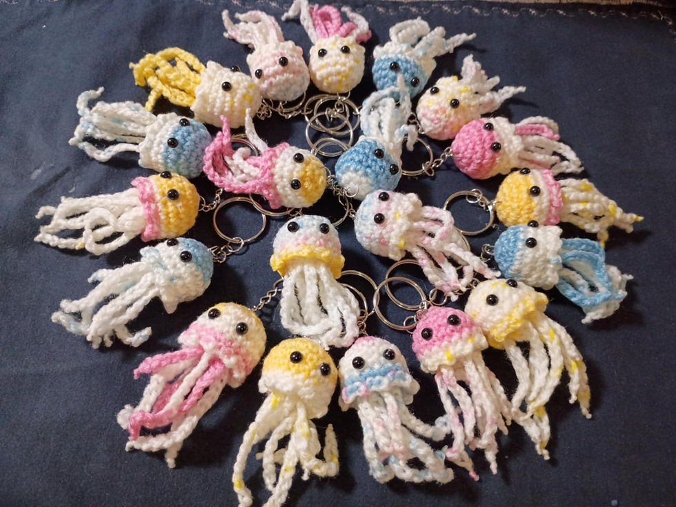 Thumbnail: Mini crocheted jellyfish keychains.( About 3" * 1" size)