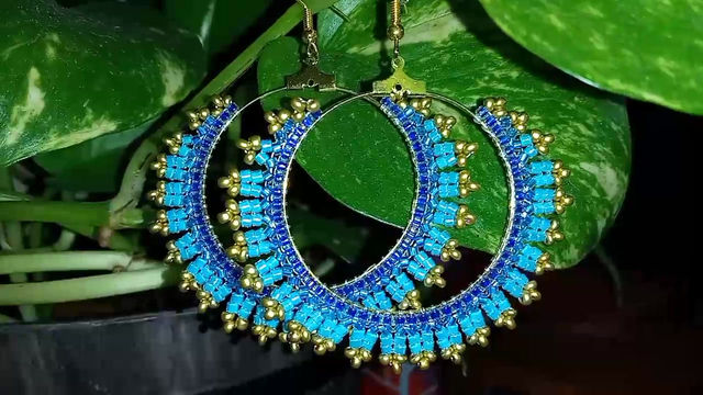 Thumbnail: Azure Waves Beaded Hoop Earrings