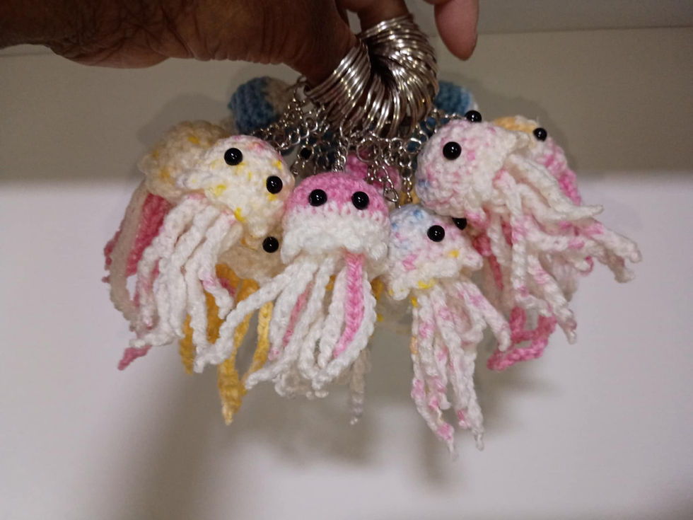 Thumbnail: Mini crocheted jellyfish keychains.( About 3" * 1" size)