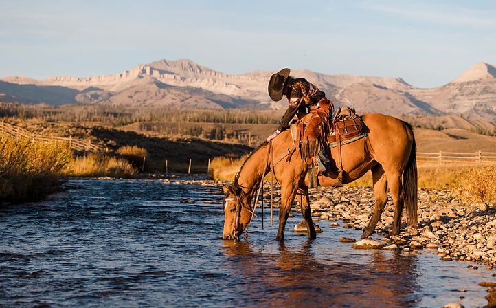 Girl riding a bareback horse as it walks across a shallow river
