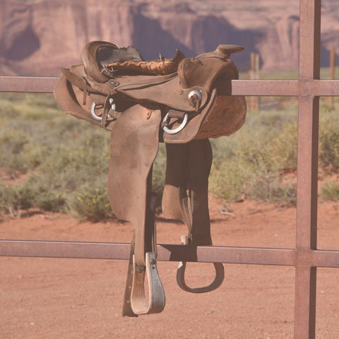 Horse saddle on a fence in the desert