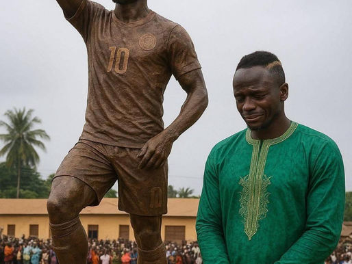 Sadio Mané ao lado de sua estátua: um legado de humildade e inspiração para o mundo
