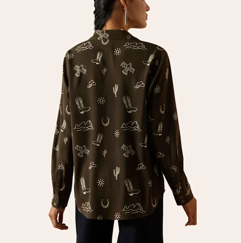 Thumbnail: ARIAT WOMEN'S HOMESTYLE LAYLA BROWN WESTERN PRINT SHIRT