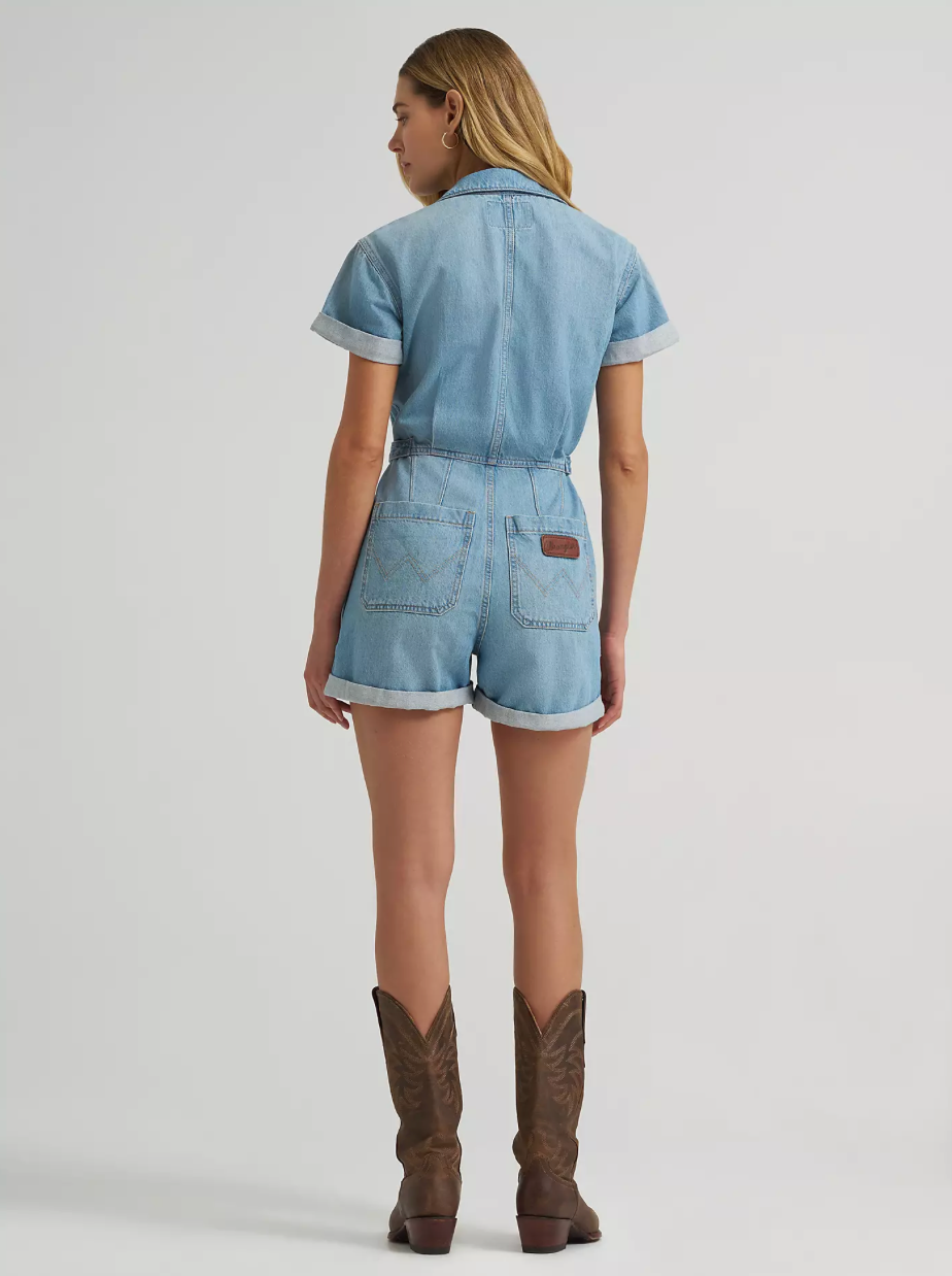 Thumbnail: WOMEN'S DENIM SNAP UTILITY ROMPER