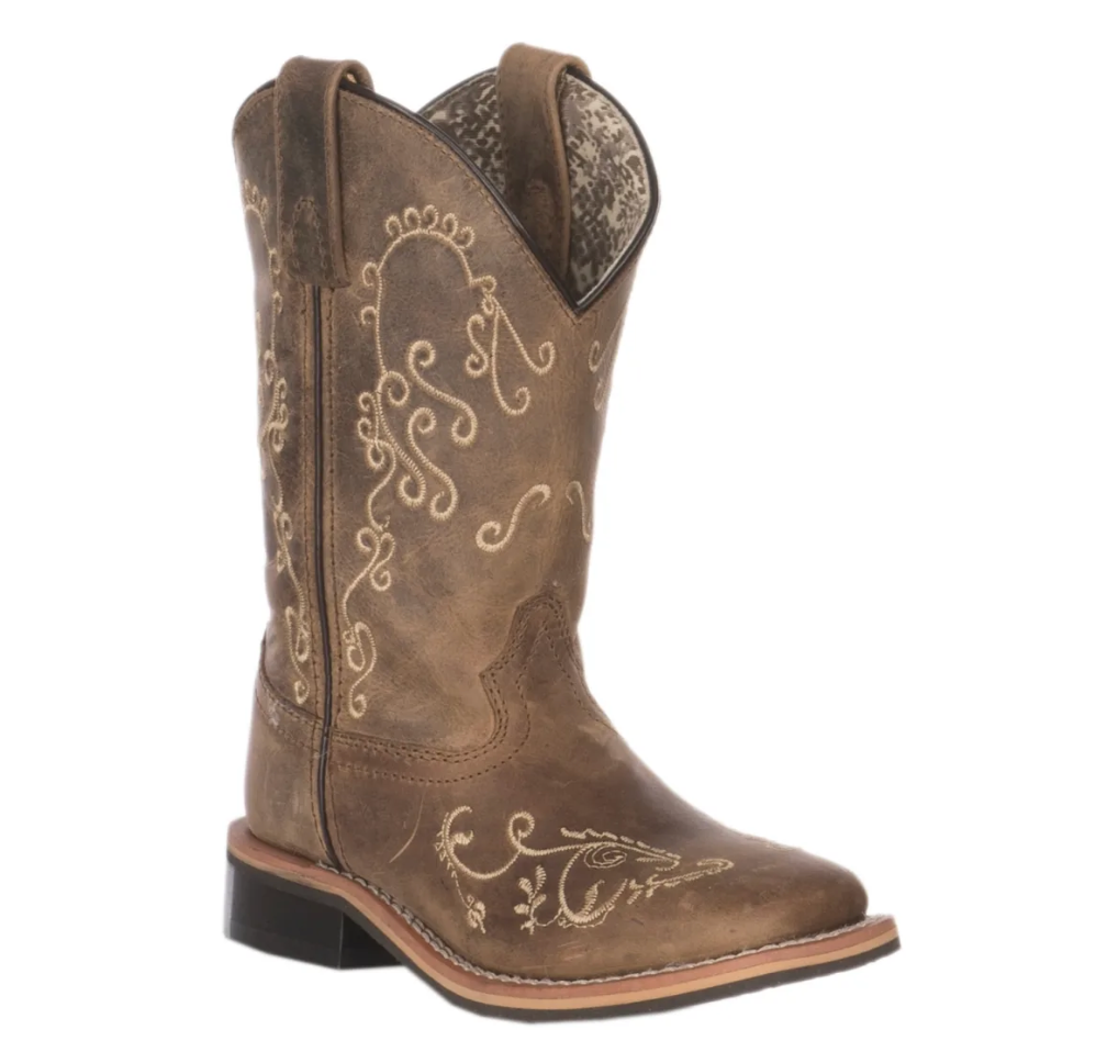 Smoky Mountain Waxy Brown w/ Floral Embroidery Sq Toe Cowboy Boot, Size 7