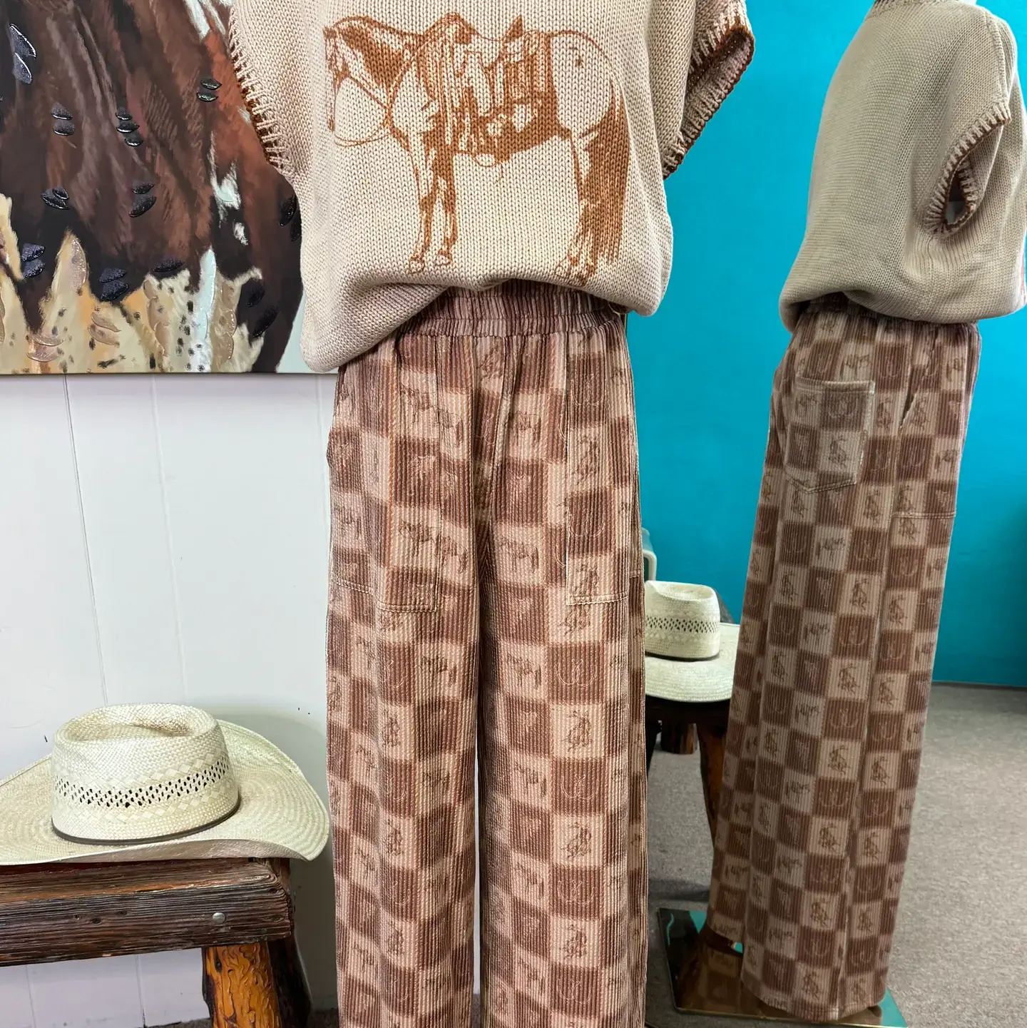 The Cozy Cowpony Pants with Brown Check Western Print