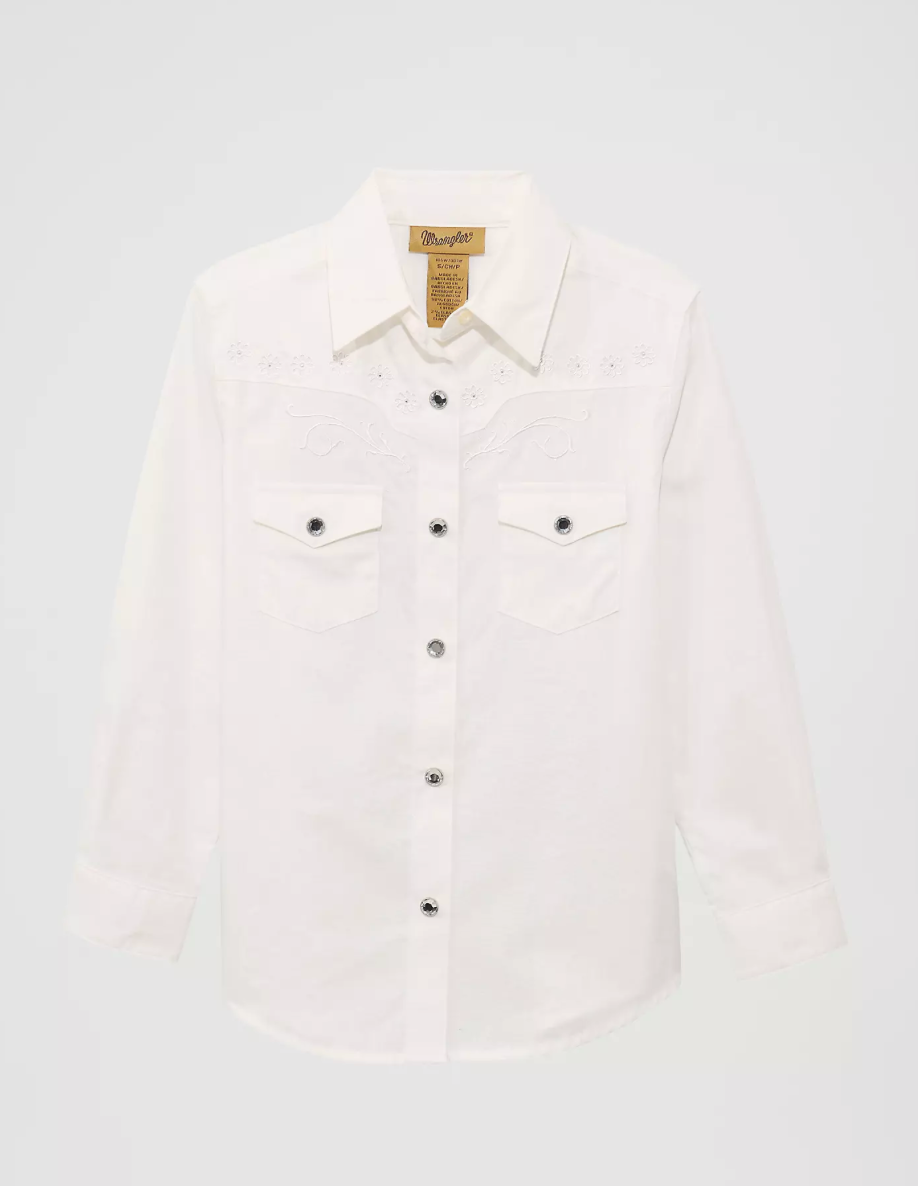 Girl’s Classic Long Sleeve Western Snap Shirt in White alternative view 1  GI
