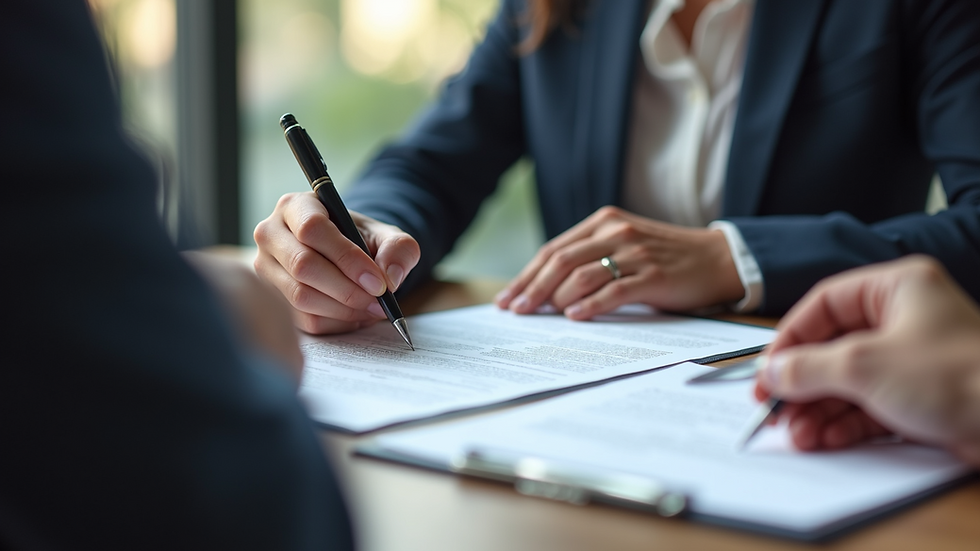 Close-up view of a notary signing agent assisting clients with documents