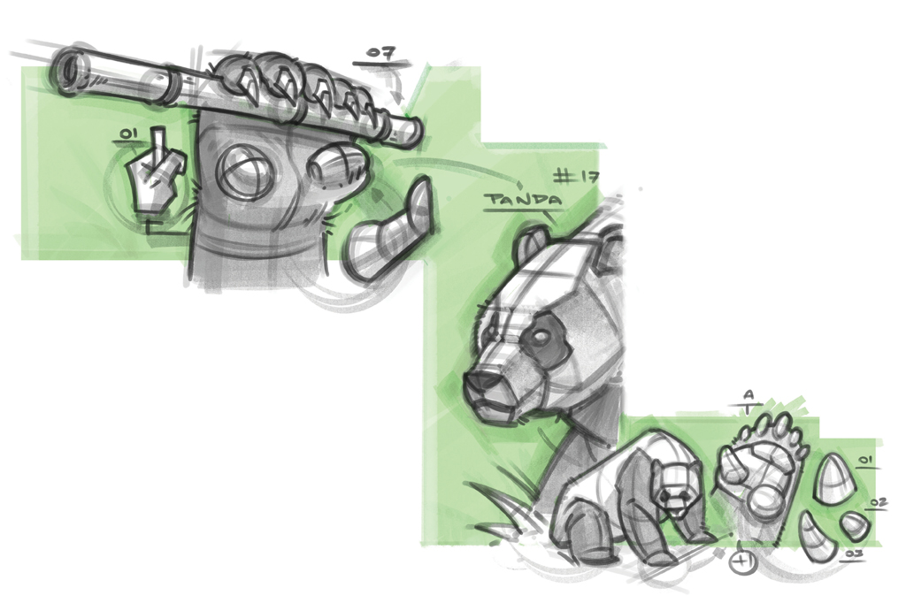 Ilustração, em fundo branco, de esboço de um urso panda.