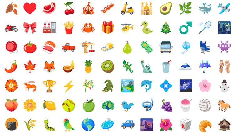 Imagem mostra uma lista em fundo branco com vários emojis do Google