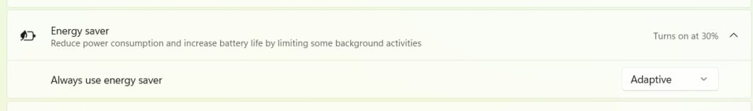 Ativação da "economia de energia adaptável" no Windows 11