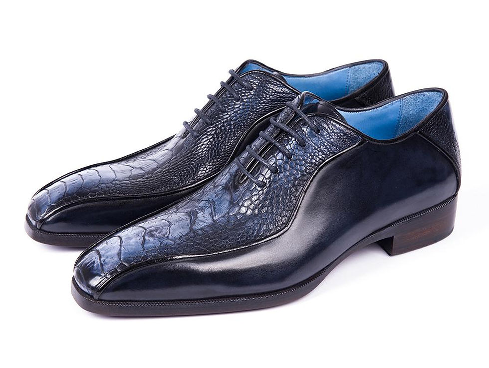 Thumbnail: Paul Parkman Navy Genuine Ostrich Leg Bicycle Toe Oxfords (PAULPARKMAN)