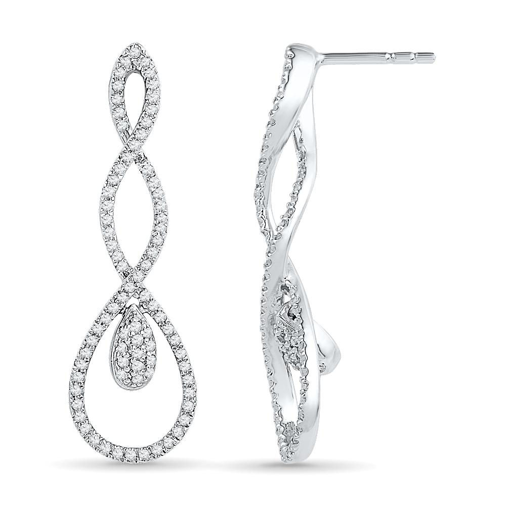 Diamond Triple Drop Earrings In 14K White Gold (Jewelry By Johan)