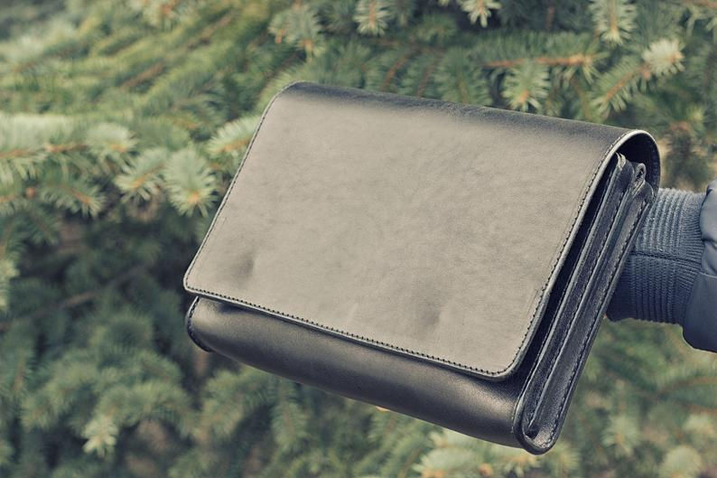 Thumbnail: Black monogram men's clutch bag (Brute Handcraft)