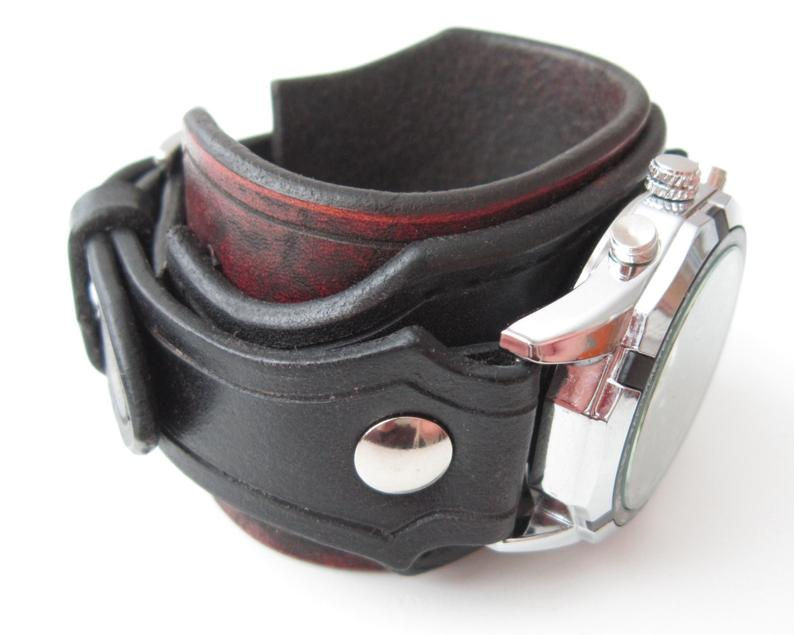 Thumbnail: Steampunk Leather Watch (Lover's Bracelet)