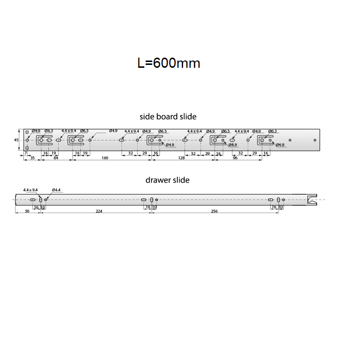 Thumbnail: Drawer runners push to open 600mm - H45 (right and left side)