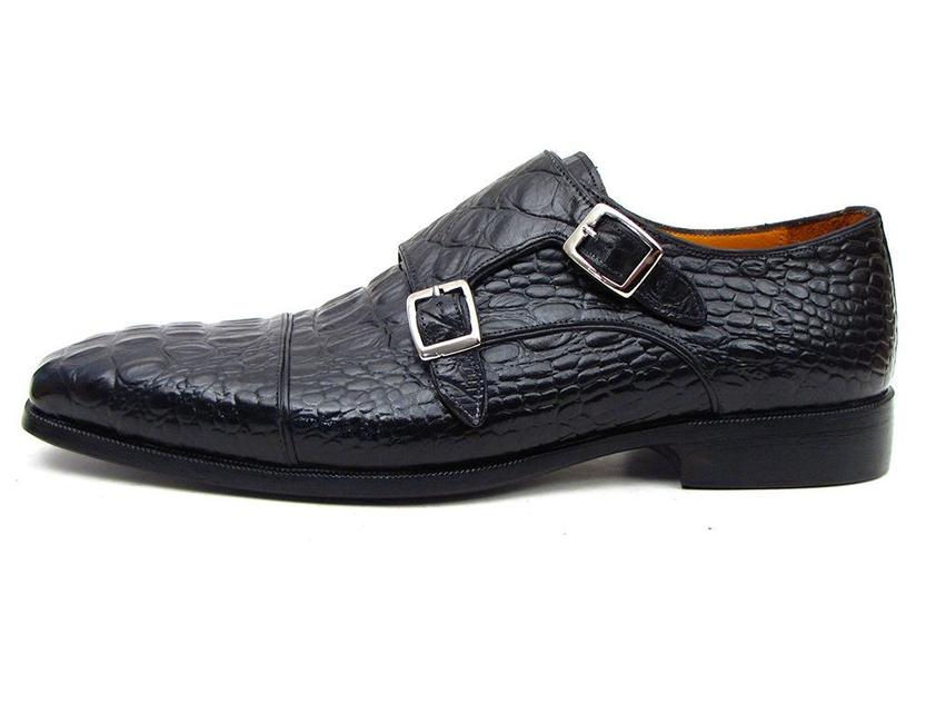 Thumbnail: Men's Double Monkstraps Black Crocodile Embossed Calfskin (PAUL PARKMAN)