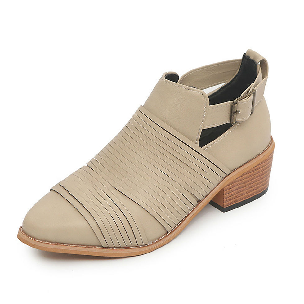 Thumbnail: Plus Size Women Comfy Pointed Toe Buckle Chunky Heel Short Ankle Boots