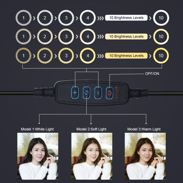 Thumbnail: USB 3 Modes Dimmable Led Ring Vlogging Photography Video Lights with Tripod 9in