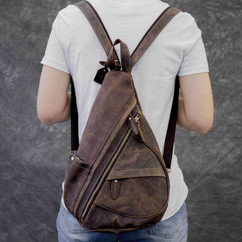 Thumbnail: Crazy Horse Leather Vintage Messenger Chest Backpack ESS2988 (RockCow)